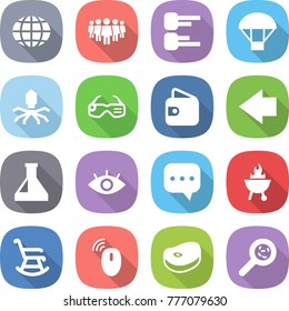 flat vector icon set - globe vector, team, diagram, parachute, virus, smart glasses, wallet, left arrow, flask, eye, sms, bbq, rocking chair, wireless mouse, steake, viruses