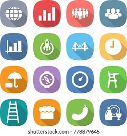flat vector icon set - globe vector, graph, team, group, rocket, bridge, clock, insurance, compass, barometer, Chair for babies, ladder, chief hat, eggplant, dish cleanser