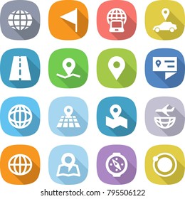 flat vector icon set - globe vector, flag, notebook, car pointer, road, geo pin, location details, map, plane shipping, compass, orbit