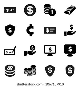 Flat vector icon set - gold ingot vector, investment, coin stack, check, dollar shield, monitor, cent sign