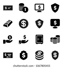 Flat vector icon set - gold ingot vector, investment, coin stack, check, dollar shield, safe, monitor