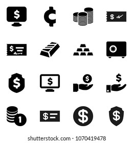 Flat vector icon set - gold ingot vector, investment, coin stack, check, dollar shield, safe, monitor, cent sign