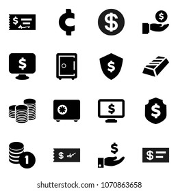 Flat vector icon set - gold ingot vector, investment, coin stack, check, dollar shield, safe, monitor, cent sign