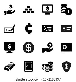 Flat vector icon set - gold ingot vector, investment, coin stack, check, safe, monitor dollar, cent sign, shield
