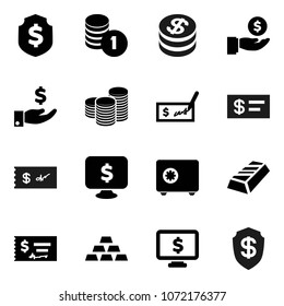 Flat vector icon set - gold ingot vector, investment, coin stack, check, dollar shield, safe, monitor