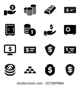 Flat vector icon set - gold ingot vector, investment, coin stack, check, dollar shield, safe, monitor