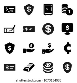 Flat vector icon set - gold ingot vector, investment, coin stack, check, dollar shield, safe, monitor, cent sign