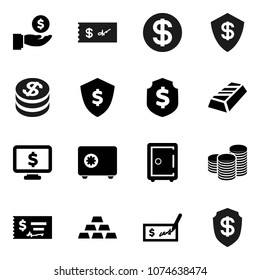 Flat vector icon set - gold ingot vector, investment, coin stack, check, dollar shield, safe, monitor