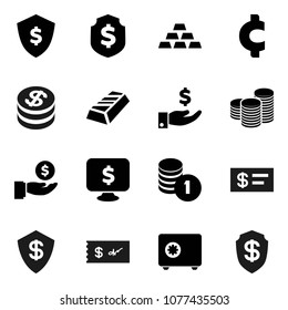 Flat vector icon set - gold ingot vector, investment, coin stack, dollar shield, safe, monitor, cent sign, check