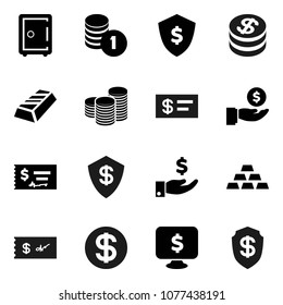 Flat vector icon set - gold ingot vector, investment, coin stack, check, dollar shield, safe, monitor