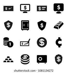 Flat vector icon set - gold ingot vector, coin stack, check, dollar shield, safe, monitor, cent sign