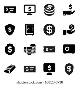 Flat vector icon set - gold ingot vector, investment, coin stack, check, dollar shield, safe, monitor