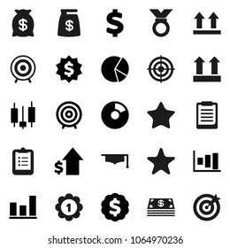 Flat vector icon set - graduate hat vector, clipboard, graph, pie, japanese candle, dollar growth, target, medal, sign, top, favorites, cash, money bag