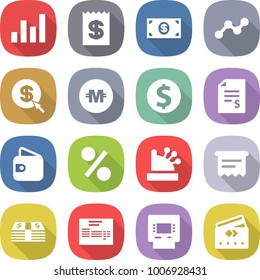 flat vector icon set - graph vector, receipt, money, dollar arrow, crypto currency, coin, account balance, wallet, percent, cashbox, atm, invoice, credit card
