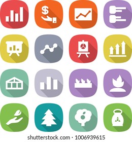 flat vector icon set - graph vector, investment, statistics, diagram, presentation, up, greenhouse, chart, seedling, sprouting, hand leaf, spruce, garden, fertilizer