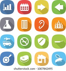 flat vector icon set - graph vector, calendar, right arrow, left, flask, pills blister, ear, hotel, transfer, no smoking, shield, pan, steake, house, wasp