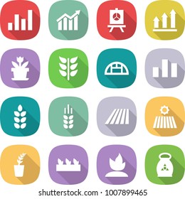 flat vector icon set - graph vector, diagram, presentation, up, flower, spikelets, greenhouse, chart, spike, field, seedling, sprouting, fertilizer