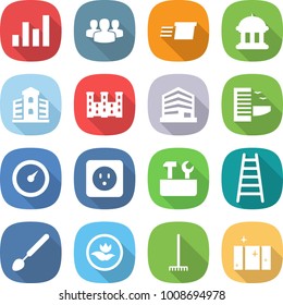 flat vector icon set - graph vector, group, delivery, goverment house, building, palace, office, hotel, barometer, power socket, repair tools, ladder, big spoon, ecology, rake, clean window