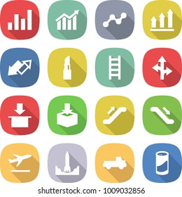 flat vector icon set - graph vector, diagram, up, down arrow, lipstick, ladder, route, package, escalator, departure, rocket start, pickup, cleanser powder