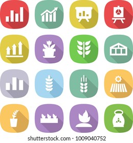 flat vector icon set - graph vector, diagram, presentation, up, flower, spikelets, greenhouse, chart, spike, field, seedling, sprouting, fertilizer