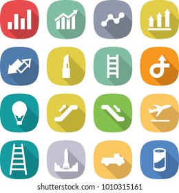 flat vector icon set - graph vector, diagram, up, down arrow, lipstick, ladder, trip, air ballon, escalator, departure, rocket start, pickup, cleanser powder