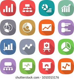 flat vector icon set - graph vector, hierarchy, diagram, circle, statistics, presentation, structure, monitor pulse, analytics