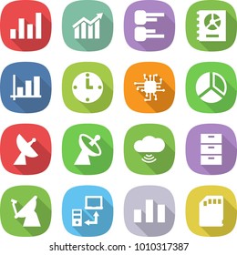 flat vector icon set - graph vector, diagram, annual report, clock, chip, satellite antenna, cloud wireless, archive, data transfer, chart, sd card