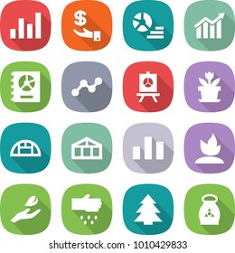 flat vector icon set - graph vector, investment, diagram, annual report, presentation, flower, greenhouse, chart, sprouting, hand leaf, sow, spruce, fertilizer