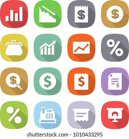flat vector icon set - graph vector, crisis, receipt, dollar, purse, diagram, statistics, percent, arrow, coin, account balance, cashbox, atm, presentation