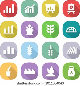 flat vector icon set - graph vector, diagram, presentation, up, flower, spikelets, greenhouse, chart, spike, field, seedling, sprouting, fertilizer