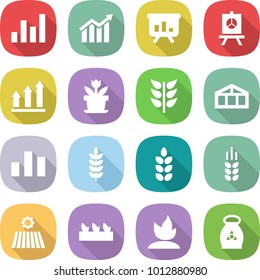 flat vector icon set - graph vector, diagram, presentation, up, flower, spikelets, greenhouse, chart, spike, field, seedling, sprouting, fertilizer