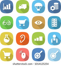flat vector icon set - graph vector, truck, parachute, virtual mining, smart glasses, cart, eye, pills blister, flask, ear, sorting, workman, wireless mouse, pan