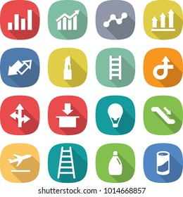 flat vector icon set - graph vector, diagram, up, down arrow, lipstick, ladder, trip, route, package, air ballon, escalator, departure, cleanser, powder