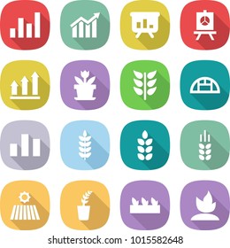 flat vector icon set - graph vector, diagram, presentation, up, flower, spikelets, greenhouse, chart, spike, field, seedling, sprouting