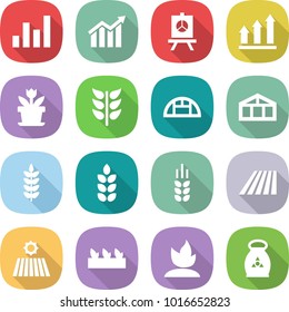 flat vector icon set - graph vector, diagram, presentation, up, flower, spikelets, greenhouse, spike, field, seedling, sprouting, fertilizer