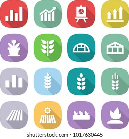 flat vector icon set - graph vector, diagram, presentation, up, flower, spikelets, greenhouse, chart, spike, field, seedling, sprouting