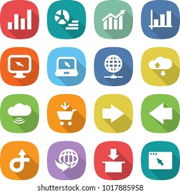 flat vector icon set - graph vector, diagram, monitor arrow, notebook, globe connect, cloud service, wireless, add to cart, right, left, trip, delivery, package, browser window