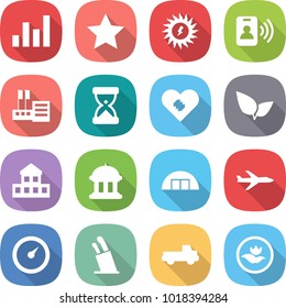 flat vector icon set - graph vector, star, sun power, pass card, store, sand clock, pacemaker, leafs, cottage, goverment house, hangare, plane, barometer, stands for knives, pickup, ecology