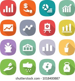 flat vector icon set - graph vector, investment, diagram, statistics, presentation, up, flower, greenhouse, chart, seedling, hand leaf, sow, garden, fertilizer