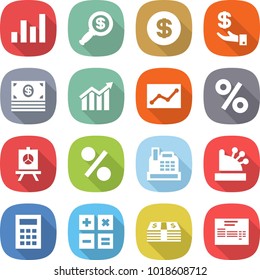 flat vector icon set - graph vector, dollar magnifier, investment, money, diagram, statistics, percent, presentation, cashbox, calculator, invoice