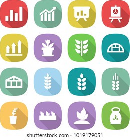 flat vector icon set - graph vector, diagram, presentation, up, flower, spikelets, greenhouse, spike, seedling, sprouting, fertilizer