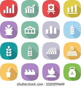 flat vector icon set - graph vector, diagram, presentation, up, flower, greenhouse, chart, spike, field, seedling, sprouting, fertilizer