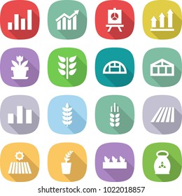 flat vector icon set - graph vector, diagram, presentation, up, flower, spikelets, greenhouse, chart, spike, field, seedling, fertilizer
