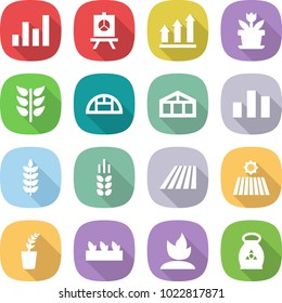 flat vector icon set - graph vector, presentation, up, flower, spikelets, greenhouse, chart, spike, field, seedling, sprouting, fertilizer