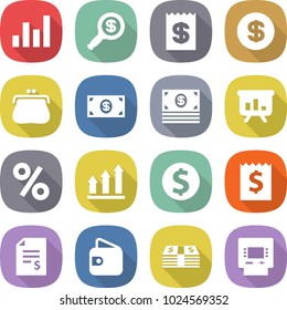 flat vector icon set - graph vector, dollar magnifier, receipt, purse, money, presentation, percent, up, coin, account balance, wallet, atm