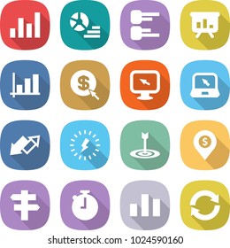 flat vector icon set - graph vector, diagram, presentation, dollar arrow, monitor, notebook, up down, lightning, target, pin, singlepost, stopwatch, chart, reload