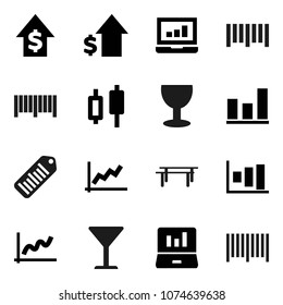 Flat vector icon set - graph vector, japanese candle, laptop, dollar growth, horizontal bar, glass, barcode