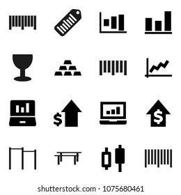 Flat vector icon set - graph vector, japanese candle, laptop, dollar growth, gold ingot, horizontal bar, glass, barcode