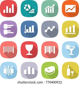 flat vector icon set - graph vector, diagram, statistics, up, bar code, wineglass, cocktail, magnetic field, chart, steake, wine