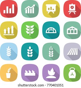 flat vector icon set - graph vector, diagram, presentation, up, spikelets, greenhouse, spike, field, seedling, sprouting, fertilizer